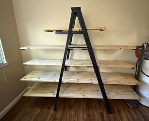 Heavy-Duty DIY Shelving Unit – Wood & Metal Ladder Frame