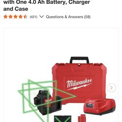 Milwaukee M12 12-Volt Lithium-Ion Cordless Green 250 ft. 3-Plane Laser Level Kit with One 4.0 Ah Battery, Charger and Case
