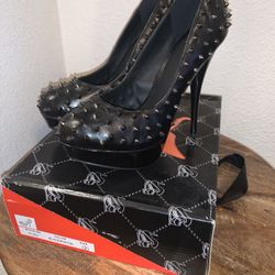 Black & Pewter Studded Heels Size 9