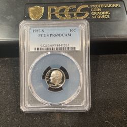 1987 S Gem Proof Roosevelt Dime Graded At PR69 With A Deep Cameo 12-8