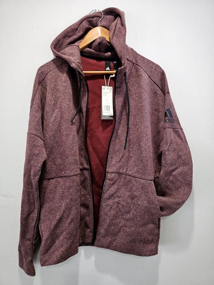 Men's Adidas Burgundy Sweater Jacket Hoodie New Large