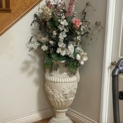 Silk Flower Arrangement In A Beautiful 3 Feet High Sculptured Vase