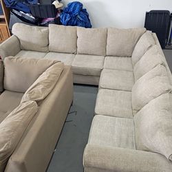 Pick up only Large l-shaped tan beige sectional