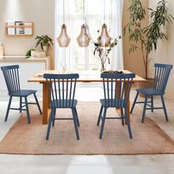 Windsor Navy Blue Solid Wood Dining Chairs for Kitchen and Dining Room (Set of 4)