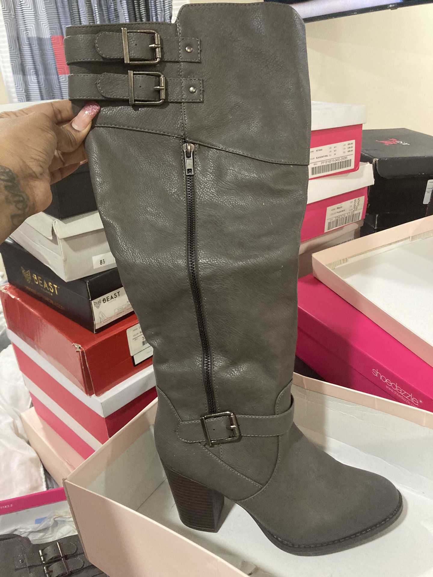 Gray Riding Boots
