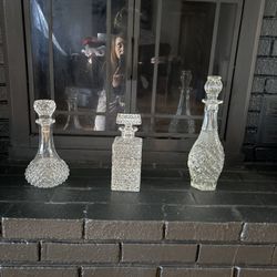 3 Crystal Liquor Bottles