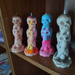 See no evil,  hear no evil, speak no evil skulls candles/ homemade