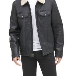 New Men’s Levi’s FAUX-Leather Sherpa Collar Trucker Jacket