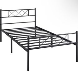  Yaheetech 13 inch Black Industrial Twin Platform Metal Bed Frame with Headboard and Footboard/Mattress Foundation/No Box Spring Needed/Under Bed Stor