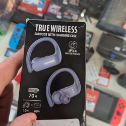 True Wireless Bluetooth Over-the-ear earbuds with charging case and extras
