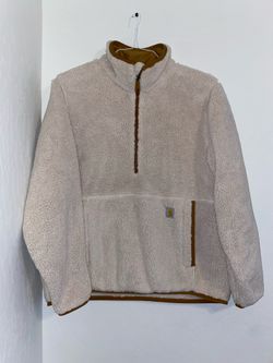 Carhartt Womens M 8-10 Cream Sherpa Fleece Quarter Zip Pullover Loose Fit