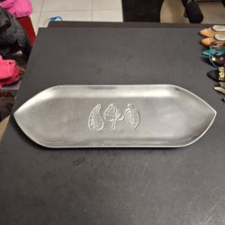 Vintage Partylite Aluminum Tray With Embossed Leaf Design, A Decorative Candle Holder 15.75" x 5.75"