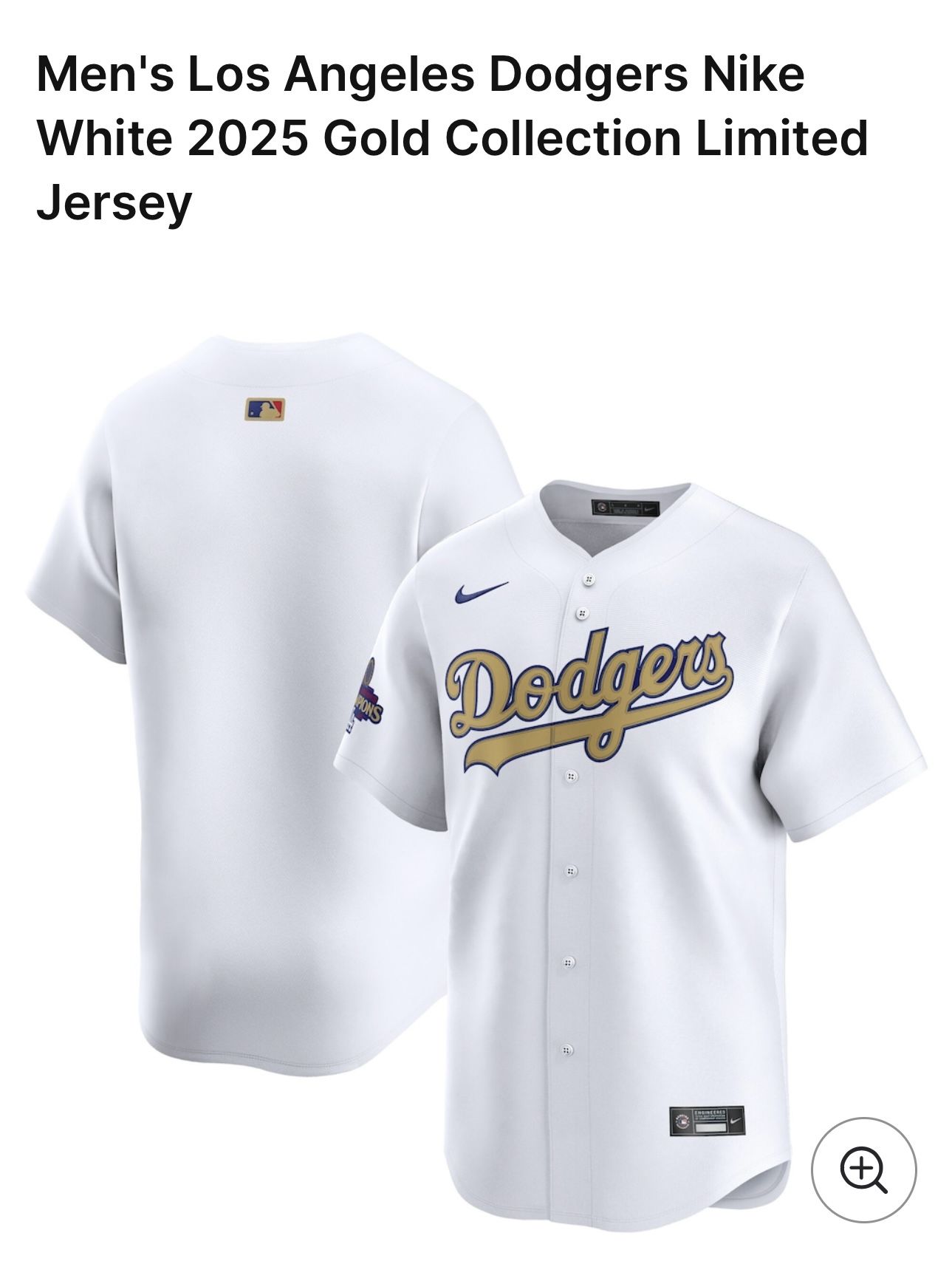 Los Angeles Dodgers Nike White 2025 Gold Collection LIMITED Jersey