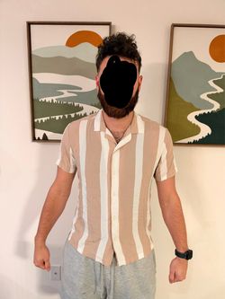 Men's Striped Short Sleeve Button-Up Shirt