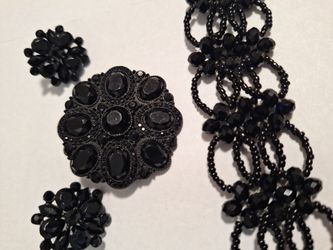 Vintage Black Onyx Jewelry Set Bracelet Brooch Post Earrings