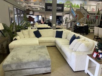 5-Piece Gray or Ivory Corduroy Comfy Sectional w/ Chaise Sofá Cómodo