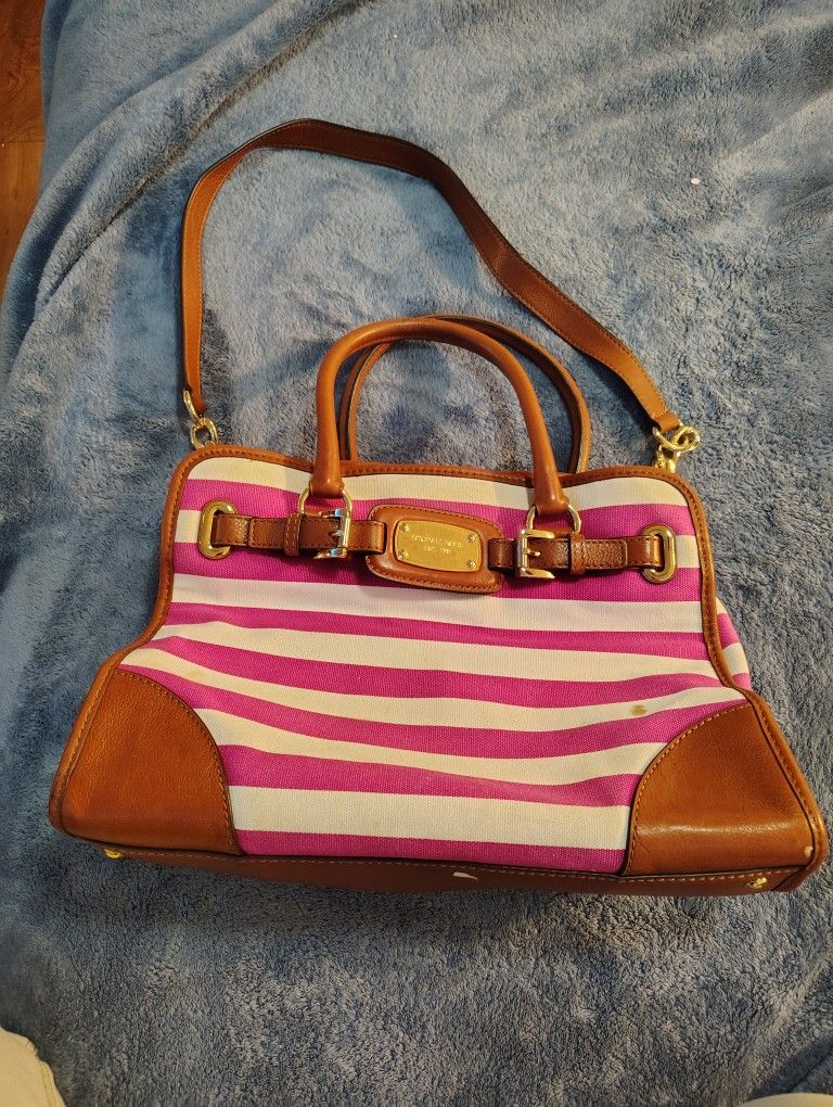 Michael Kors Pink And White Striped Purse