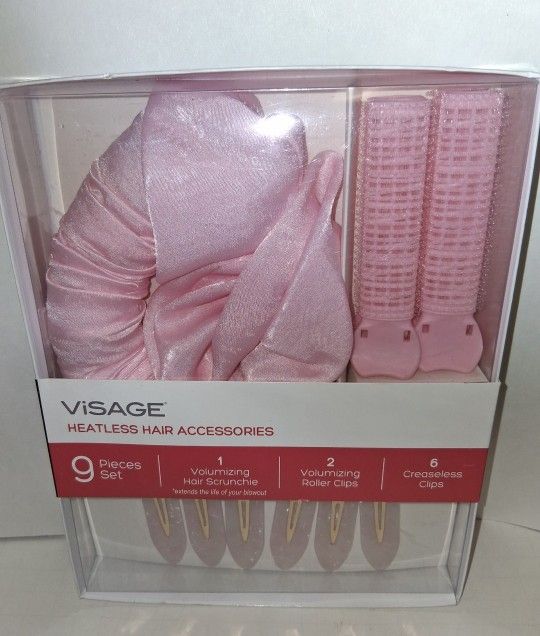 NEW 9 piece pink heatless hair accessories 