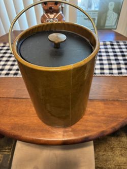 Vintage Ice Bucket - Mid Century Brown Vinyl Ice Bucket