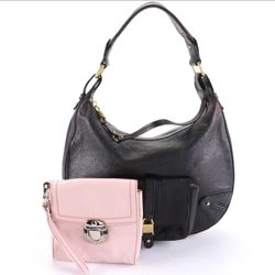 Marc Jacobs Light Pink Wristlet and Black Hobo Shoulder Bag in Grained Leather