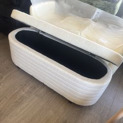 49 Inch Beige Storage Ottoman Bench Upholstered Fabric Teddy Cloud Bedroom Benches, Modern Comfy End of Bed Stool for Living Room/Hallway/Entryway, Sh