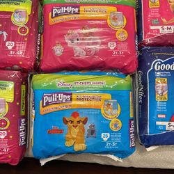 Size 6, 2T-3T, 3T-4T, Goodnites S-M Diapers/Pullups