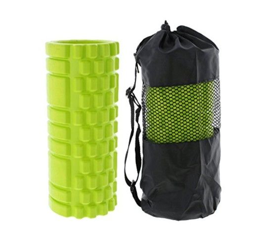 Davis West - Fitness Foam Roller with Carrying Case, Neon Green Color - 13 Inch
