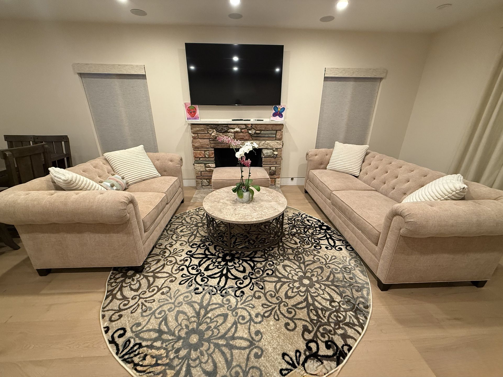 Set of three: Sofa, Loveseat, and Ottoman