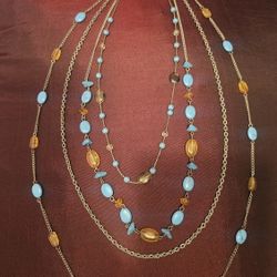 Blue And Yellow Beaded Necklace 