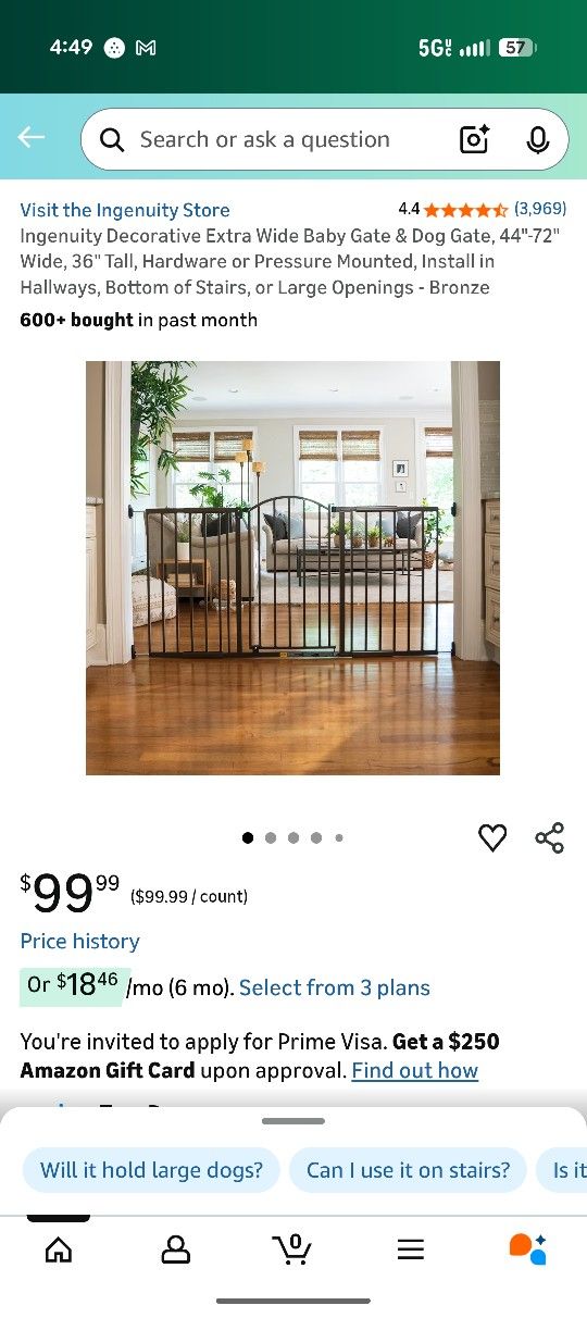 Ingenuity Decorative Extra Wide Baby Gate & Dog Gate, 44"-72" Wide, 36" Tall, Hardware or Pressure Mounted, Install in Hallways, Bottom of Stairs