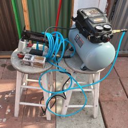 3 gallon McGrath, air compressor and air gun nailer with 12 foot hose