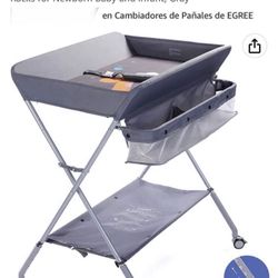EGREE Baby Changing Table Portable Folding Diaper Changing Station with Wheels, Adjustable Height Mobile Nursery Organizer with Safety Belt and Large 