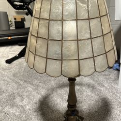 MID CENTURY BRASS LAMP CAPIZ SHELL SHADE