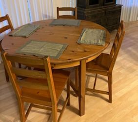 Round wood table and chairs