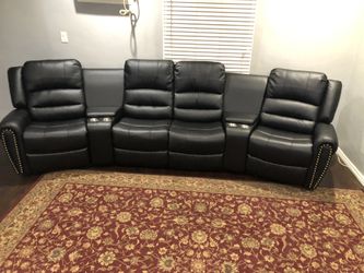 New 4 Reclining Sectional.  Black Or Brown Leather.  138”x38”x41” High.  Free Delivery!