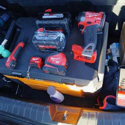 Milwaukee power tools  with Battery's and Gear wrench tool box
