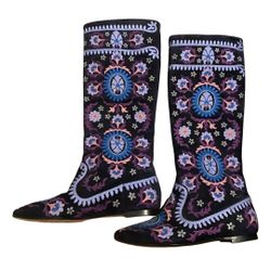$900 Aquazzura Purple Suede Embroidered Flat Long Boots EU36 Never Worn.