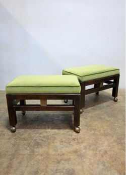 Pair of Velvet Reupholstered Hollywood Regency Rolling Stools/Ottomans