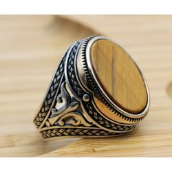 Tiger Eye Ring Ottoman  Ring 925k Sterling Silver Gemstone Size  10