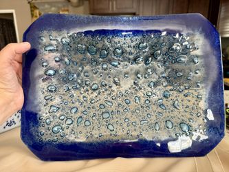 Glass Handmade Blue Bubbles Rectangular dish