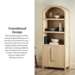 Chantelle Modern Arched Bookcase with Statement Wood Cabinet Pulls - Coastal Oak  Material Wood Mounting Type Floor Mount Room Type Library
