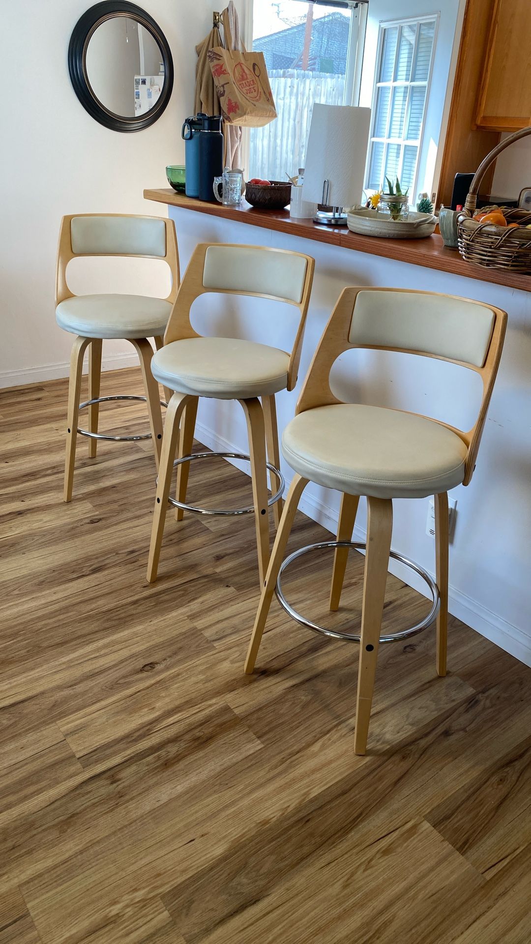 Set Of 3 Modern Design Swivel Top Bar Stools