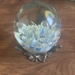 Decorative Glass Sphere on Metal Leaf Base