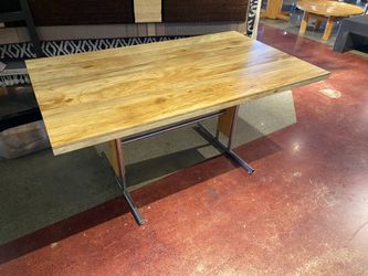 Chrome Base Dining Table with Blonde Top
