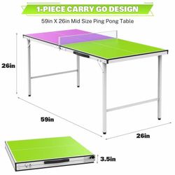 Foldable 5 Ft Medium Size Table Tennis Table, Portable Ping Pong Table Set for Indoor and Outdoor Games, SEGMART High Performance Ping Pong Shovel Set