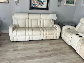2 white recliners with Bluetooth