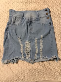 Light Wash Distressed Denim Mini Skirt