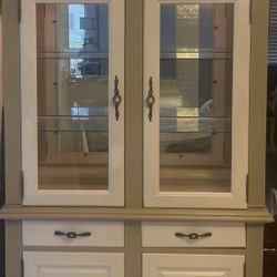 Refinished Lighted Display Cabinet - Hutch