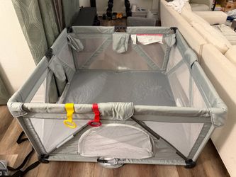 Gray Baby Playpen with Mesh Sides and 2 pads