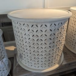 Large Round Carved Mango Wood Accent Table